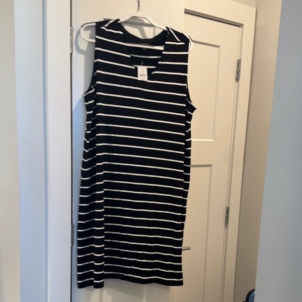 J. Jill Black and White Striped Midi Dress